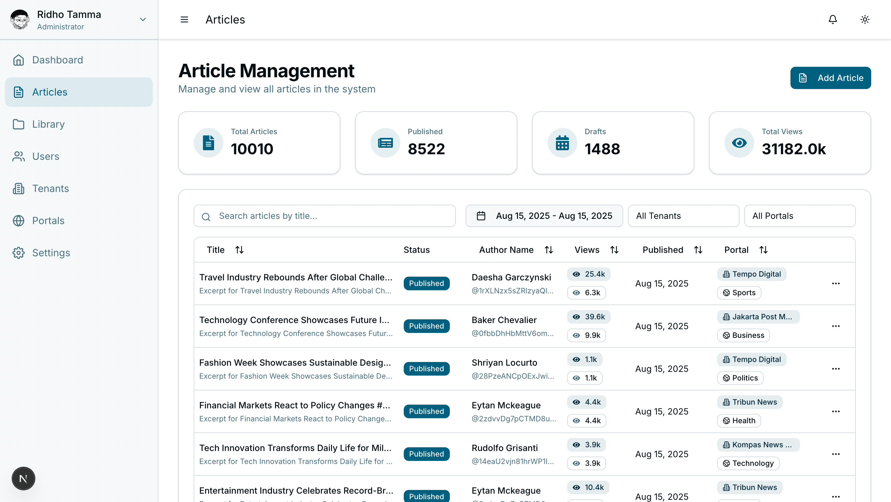 One Portal CMS Screenshot