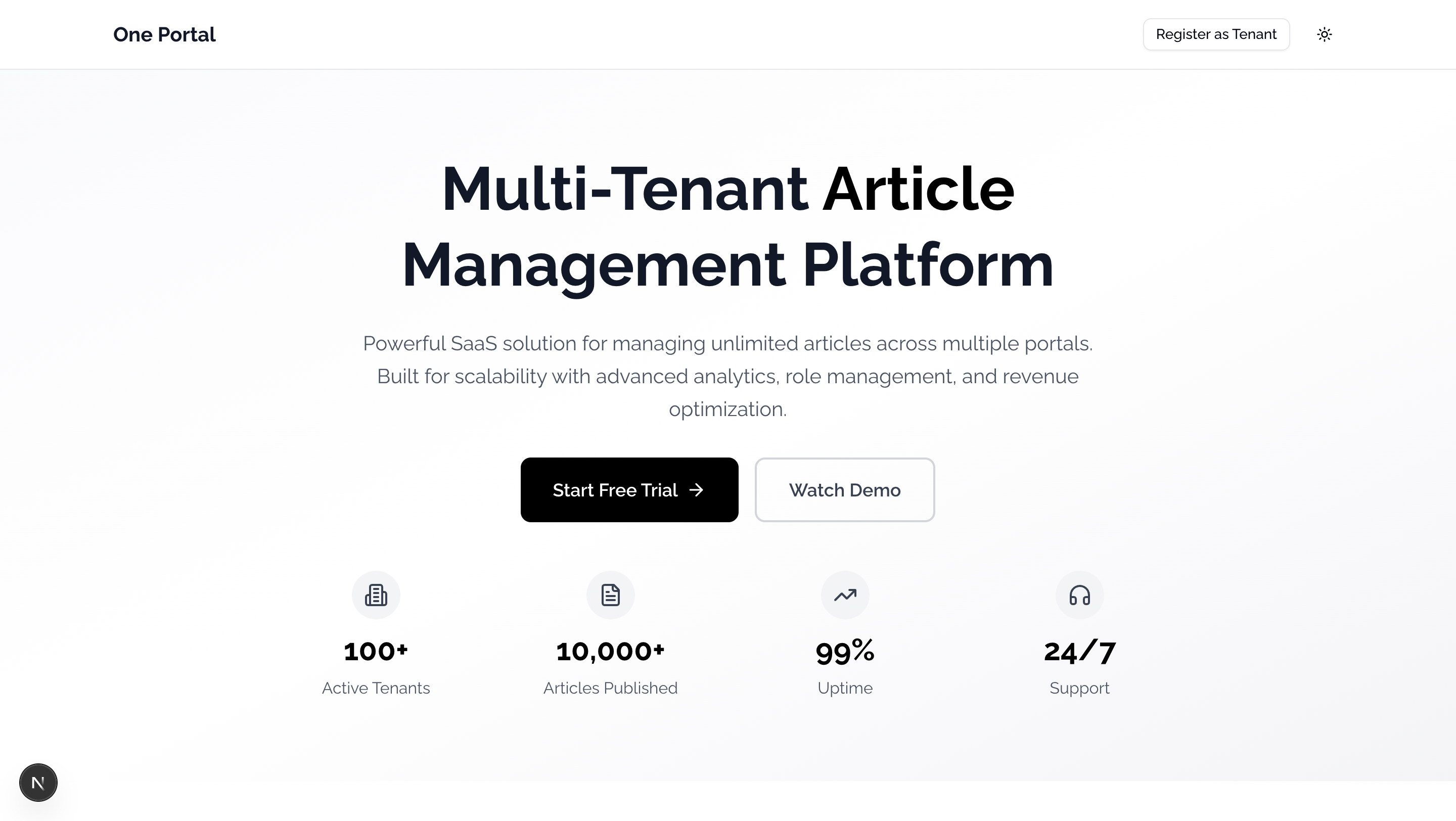 One Portal Landing Page Screenshot