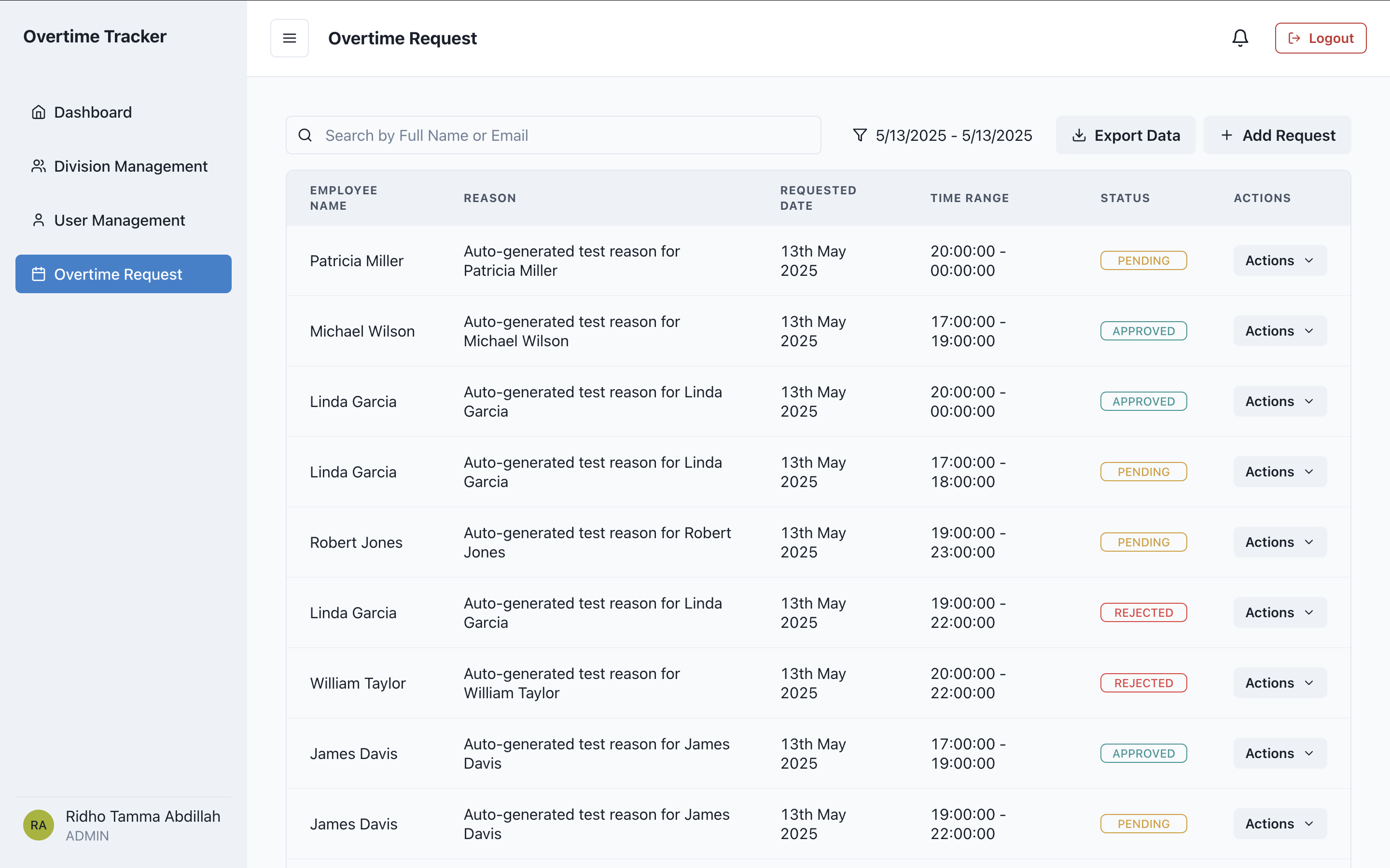 Overtime Tracker Screenshot